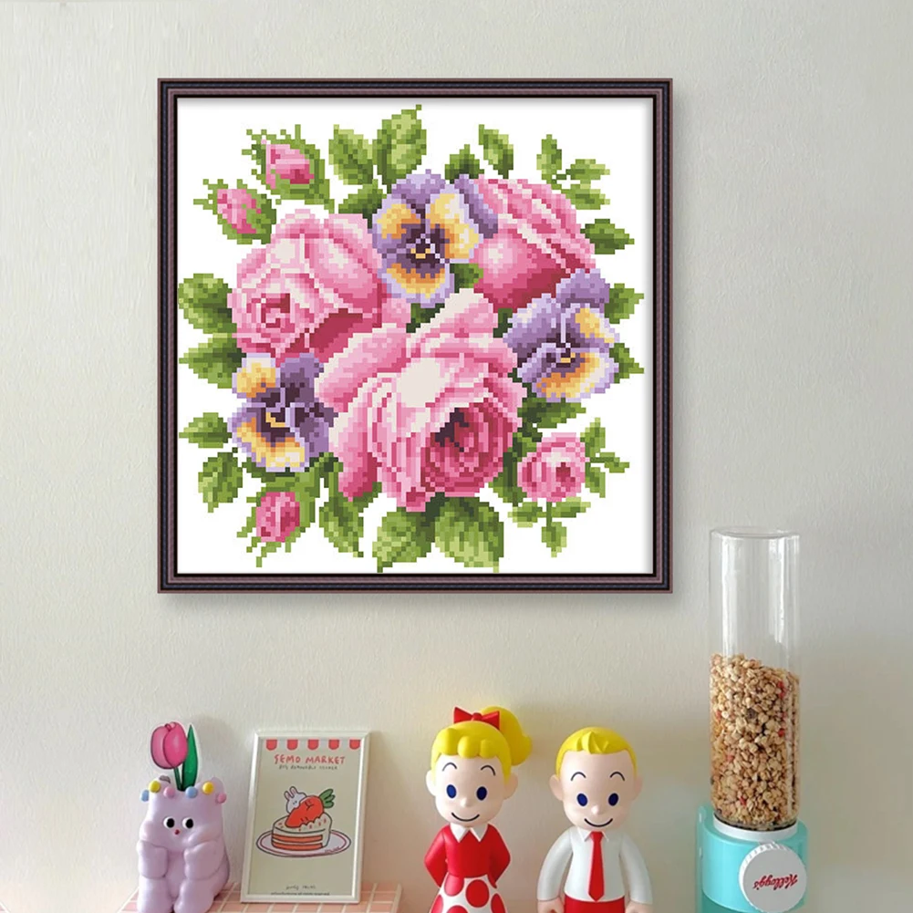 خرز التطريز الجزئي المطبوع 9CT روز عبر الابره عدة المنزل الفن Craft29x28cm