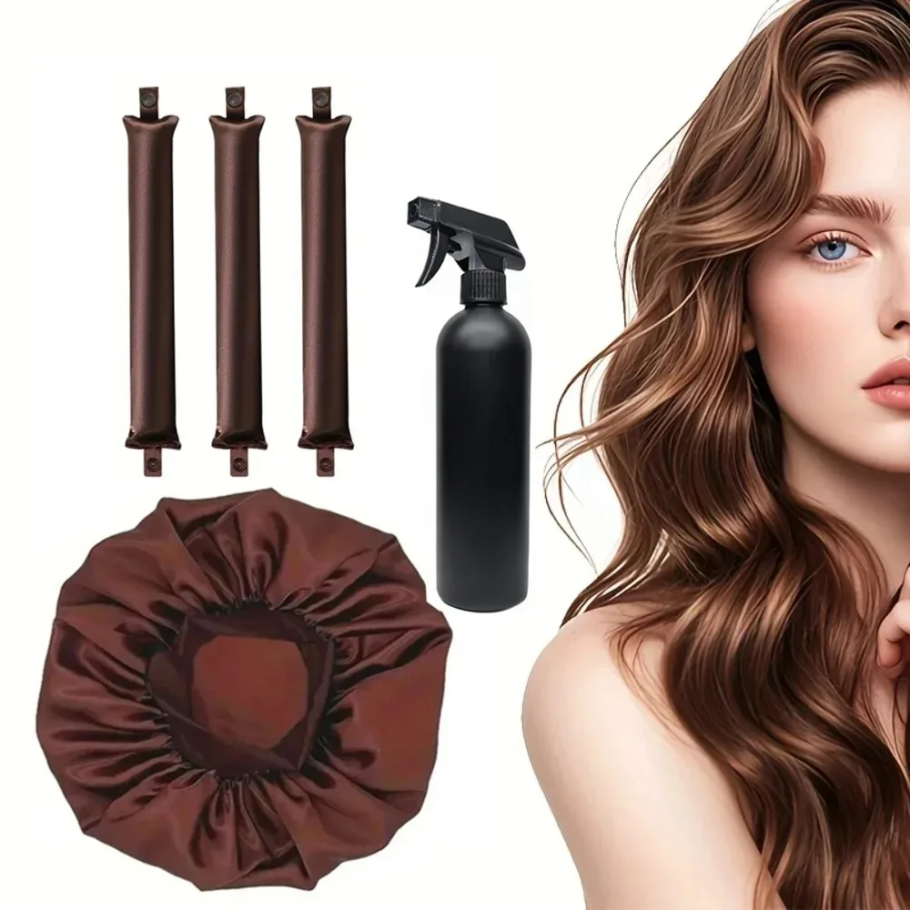 ​5Pcs Heatless Hair Curler Set with Satin Sleeping Cap Spray Bottle for Overnight Curling Lazy Styling Hair Accessories​