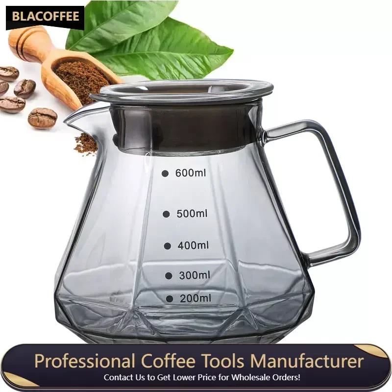 

Coffee Pot 400/600ML Glass Kettle Hand-brewed Server Sharing Pot Reusable Coffee Utensils Diamond Shaped Coffee Kettle