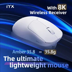 IYX AM 35.8g 게이밍 마우스, 8K 무선 경량 듀얼 모드 USB Paw3395 게이머 E-스포츠 액세서리, PC 게이밍 마우스 선물