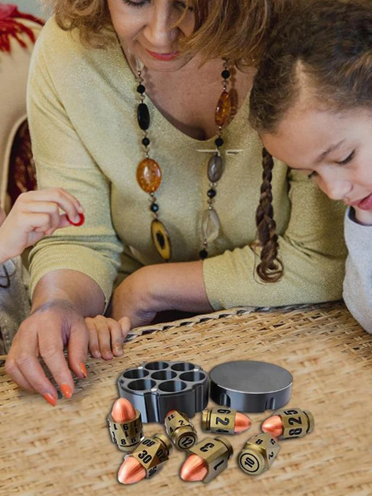 7Pcs Bullets Dice Set 6 Sided Bullets Dice Pub Entertainment Game Props D6 Bullets Dice Set for Board Game Lovers