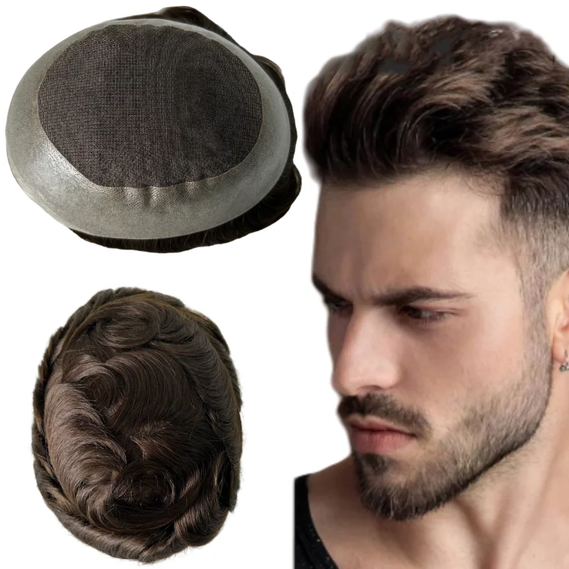 

Indian Virgin Human Hair Systems Color #4 Wide PU AUS Toupee 8x10 Center Lace Perimeter PU Unit for European Men