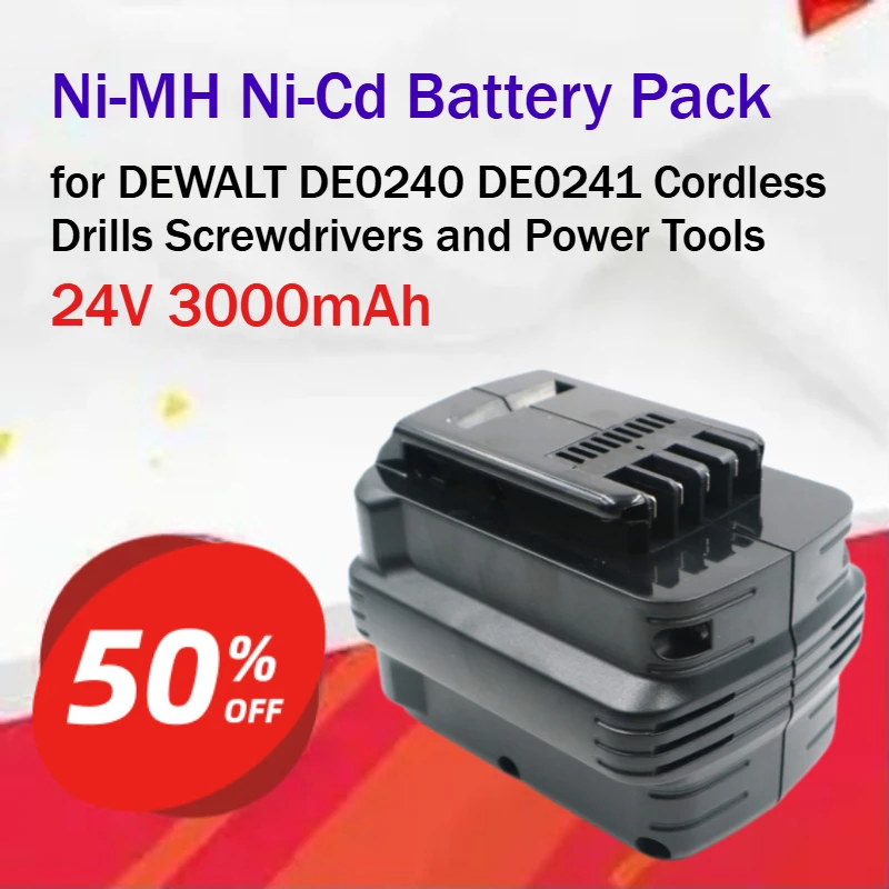 24V 3000mAh Ni-MH Ni-Cd Battery Pack for DEWALT DE0240 DE0241 Cordless Drills Screwdrivers and Power Tools Grade A cell