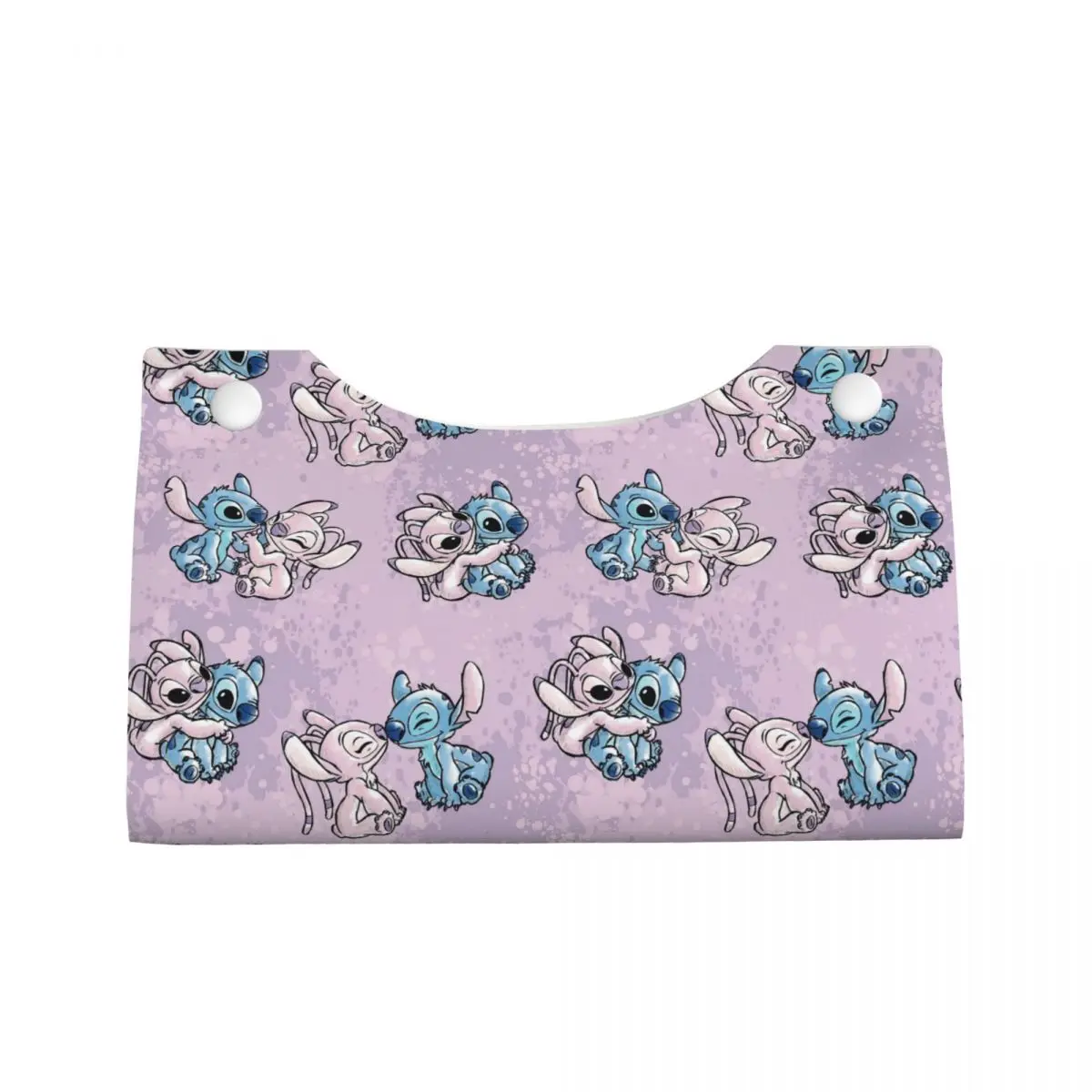 Custom Watercolor Lilo Stitch Angel Tissue Box Holder Rectangular Animated PU Leather Facial Tissue Box Cover for Car Home