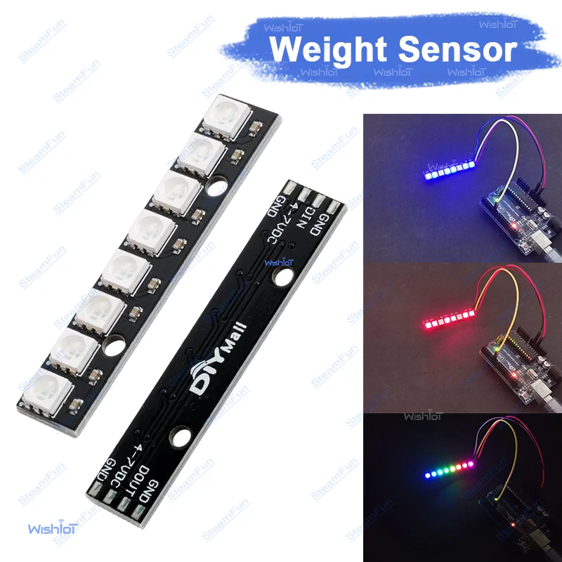 

WS2812 5050 RGB LED Module - 8Bit 8-Channel Full Color Addressable Board for Arduino (Black PCB)