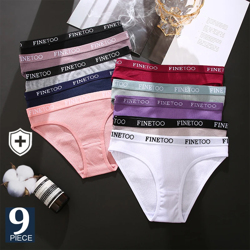 

FINETOO 9PCS/Set Women Letter Underpants Cotton Underwear Pantys Lingerie Ladies 9 Solid Colors M-XXL Woman Sexy Panties Briefs