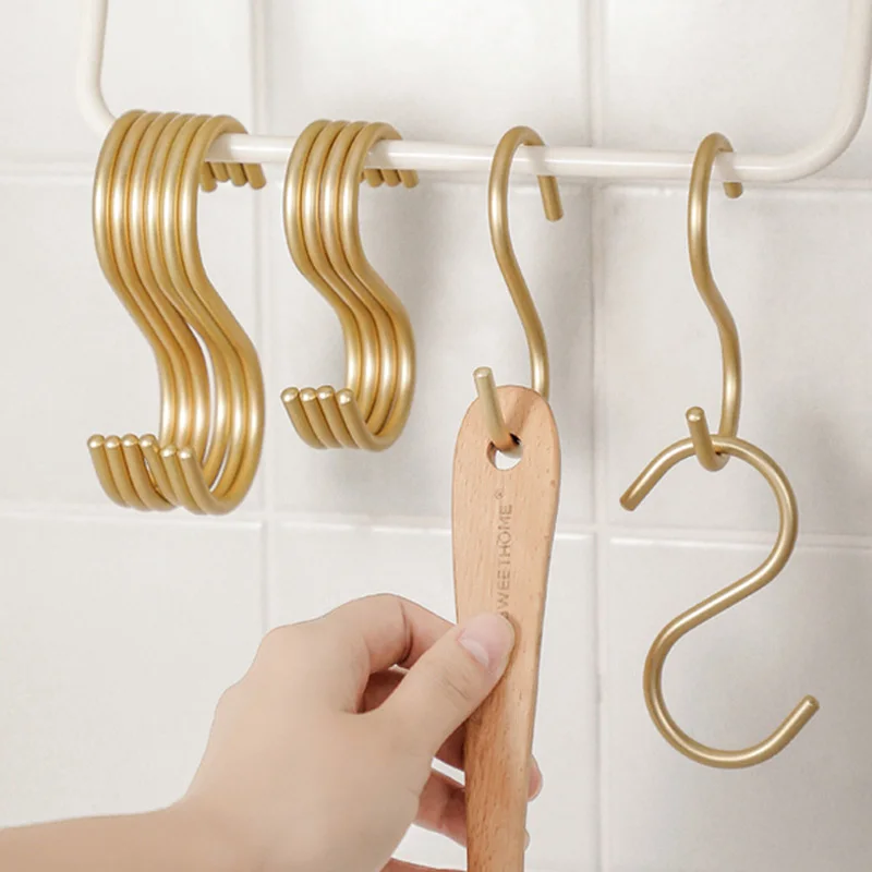 S shaped Hooks 5pcs Aluminum Alloy Clothes Hanger Bags Towel Hanging Rack Multi-function Kitchen Bedroom Railing S Hanger Hooks