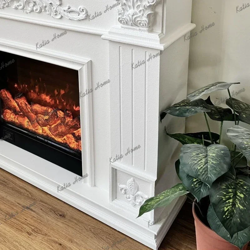 LD Photography Display Living Room Cabinets Simulated Flame Carved Mantelpiece Fireplace American Retro Furniture