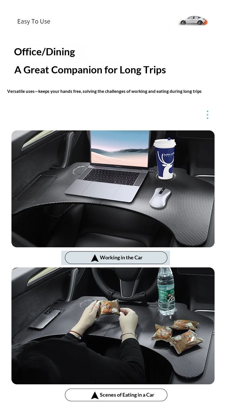 Folding Car Steering Wheel Board Laptop Foldable Desk Mount Eating Drinks Tray Holder For Tesla Model 3 Highland Y Juniper YL view 5