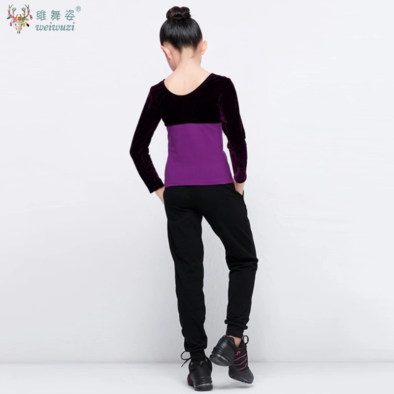 Girls' Leotard Ballet Long Sleeve Top Velvet Dance Gymnastics Leotard Autumn Winter Latin Leotard Split Type Children's Clothing