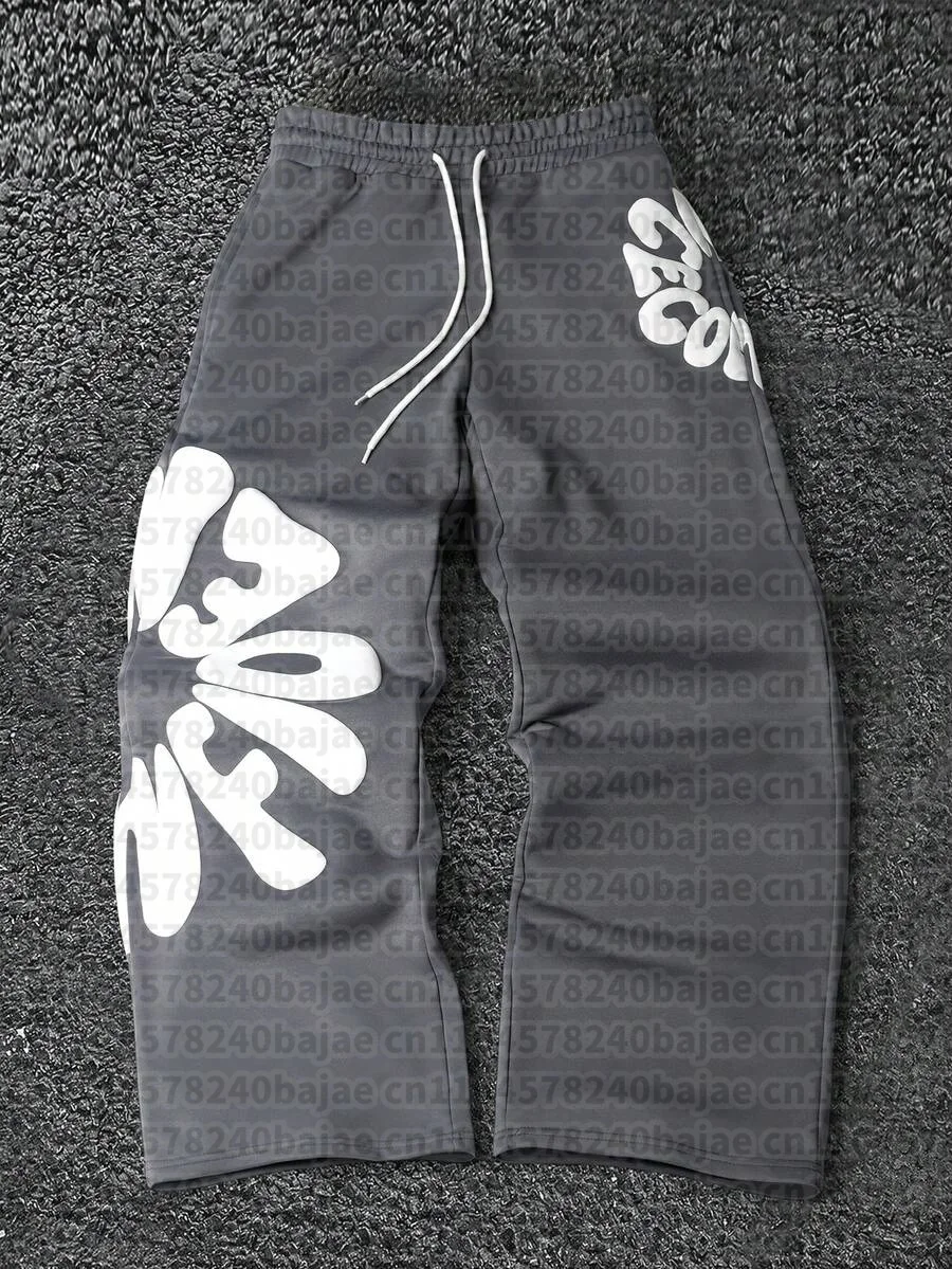 2026 Herren & Kinder Weiche Loose-Fit-Hose Grau-Weiß mit Bubble-Buchstaben-Print, Kordelzugbund, Atmungsaktive Freizeit-Streetwear-Hose – Detail 6