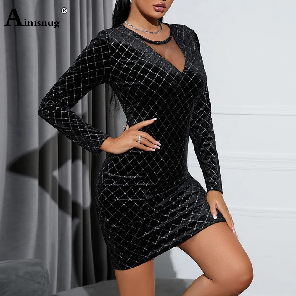 Women Elegant Short Party Evening Dress 2023 America Europe Prismatic Dresses Ladies Vintage Deep V-neck Mini Bodycon Dress