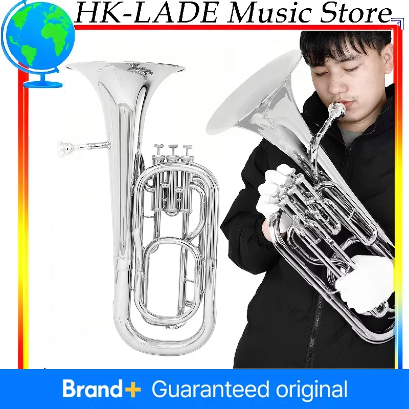 

SLADE Bb Euphonium 3-Key Vertical Valve Brass Horn with Silver Lacquer Finish Hard Case And Full Maintenance Kit for Musicians