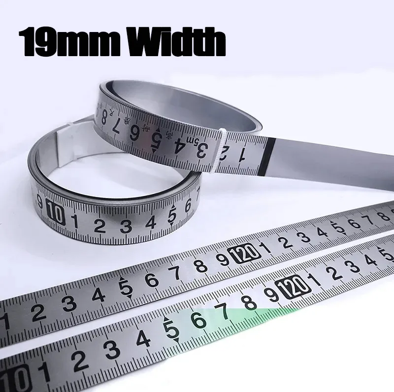 19mm Width Rust-Proof Durable Wear-Resistan Ruler 1-5m Stainless Steel Miter Track Tape Measure Self Adhesive Metric Scale Ruler