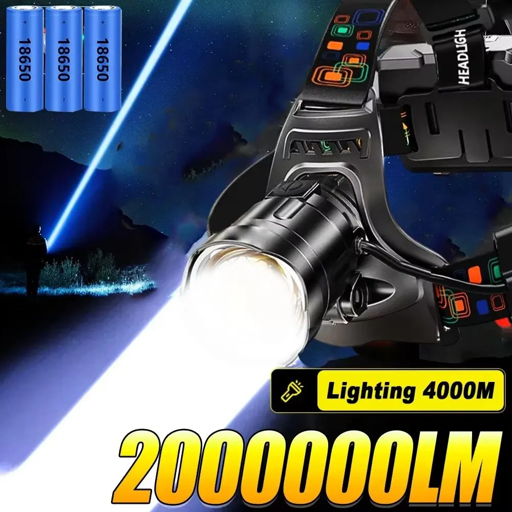 Potente linterna frontal Led XHP100 con zoom, recargable por USB, de alta potencia, salida impermeable, linterna frontal superbr