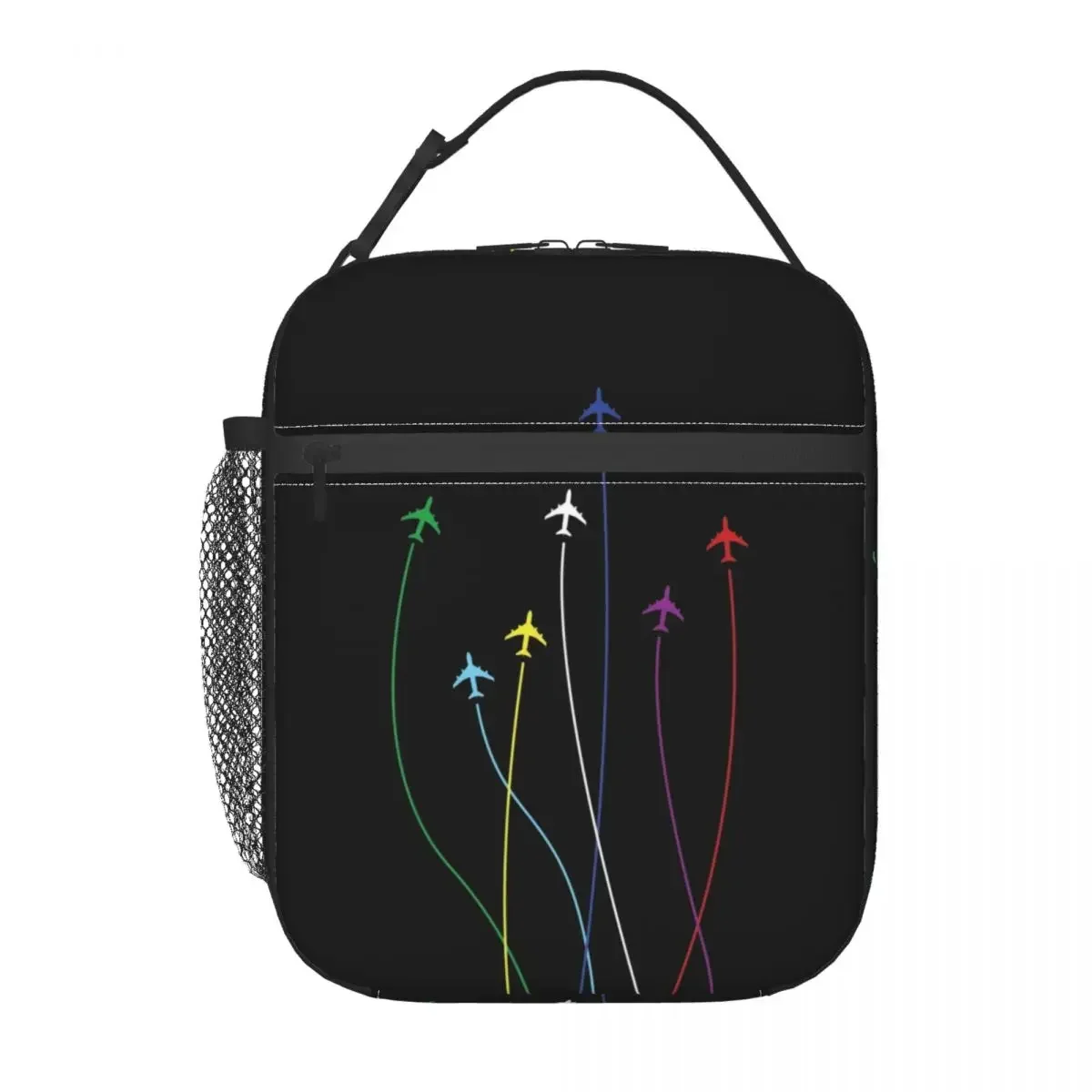 Rainbow Airplanes Flying On Eachother Insulated Lunch Bag for Women Portable Aviation Fighter Pilot Thermal Cooler Lunch Tote