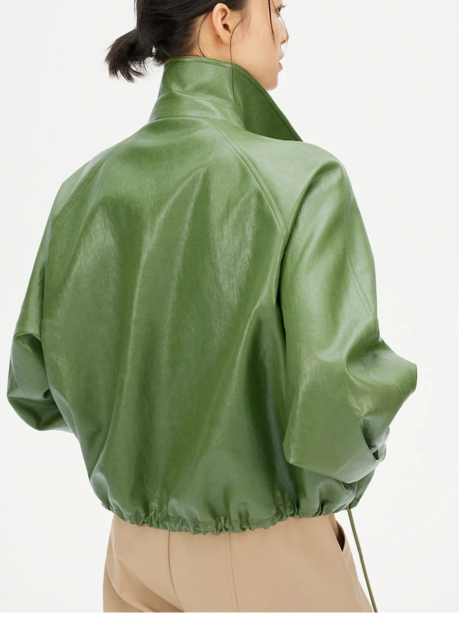 Lautaro Frühling Herbst Grüne Kurze PU-Lederjacke für Damen mit Reißverschluss Luxus Designer-Kleidung Locker Lässig Koreanische Mode 2026 – Detail 10