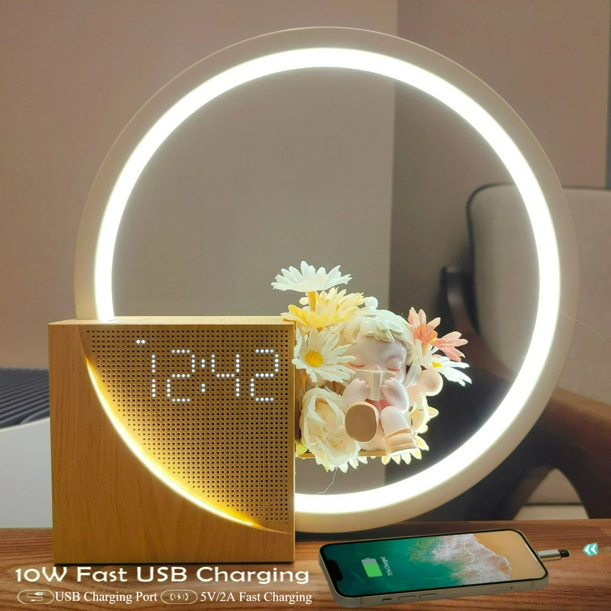 Wecker Wake Up Nachtlicht Telefon aufladen mit weißem Rauschen-Timing 3-stufige dimmbare Touch-Tischlampe für Schlafzimmer neben der Lampe