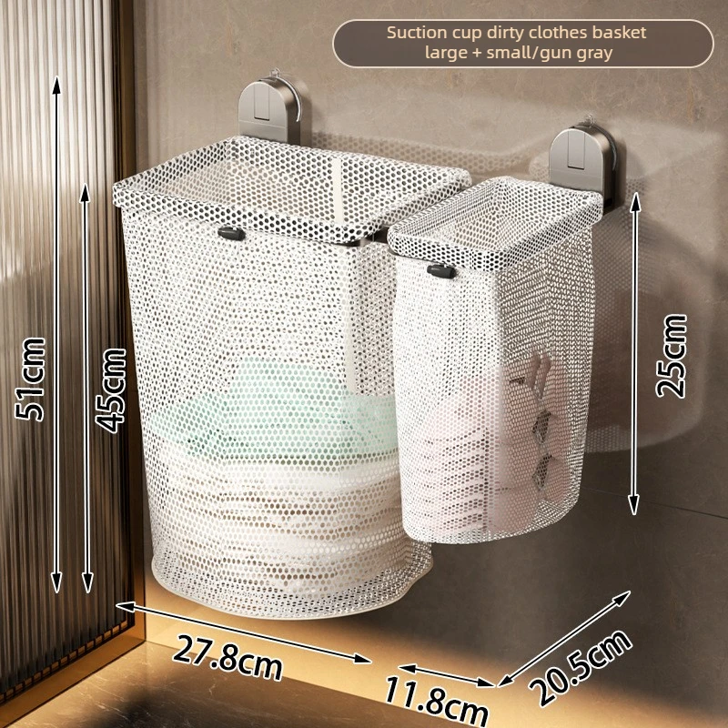 Wall-Mounted Laundry Hamper,Foldable Dirty Clothes Storage Bag,Suction Cup Hanging Basket,No-Drill Space-Saving Organizer - view 6