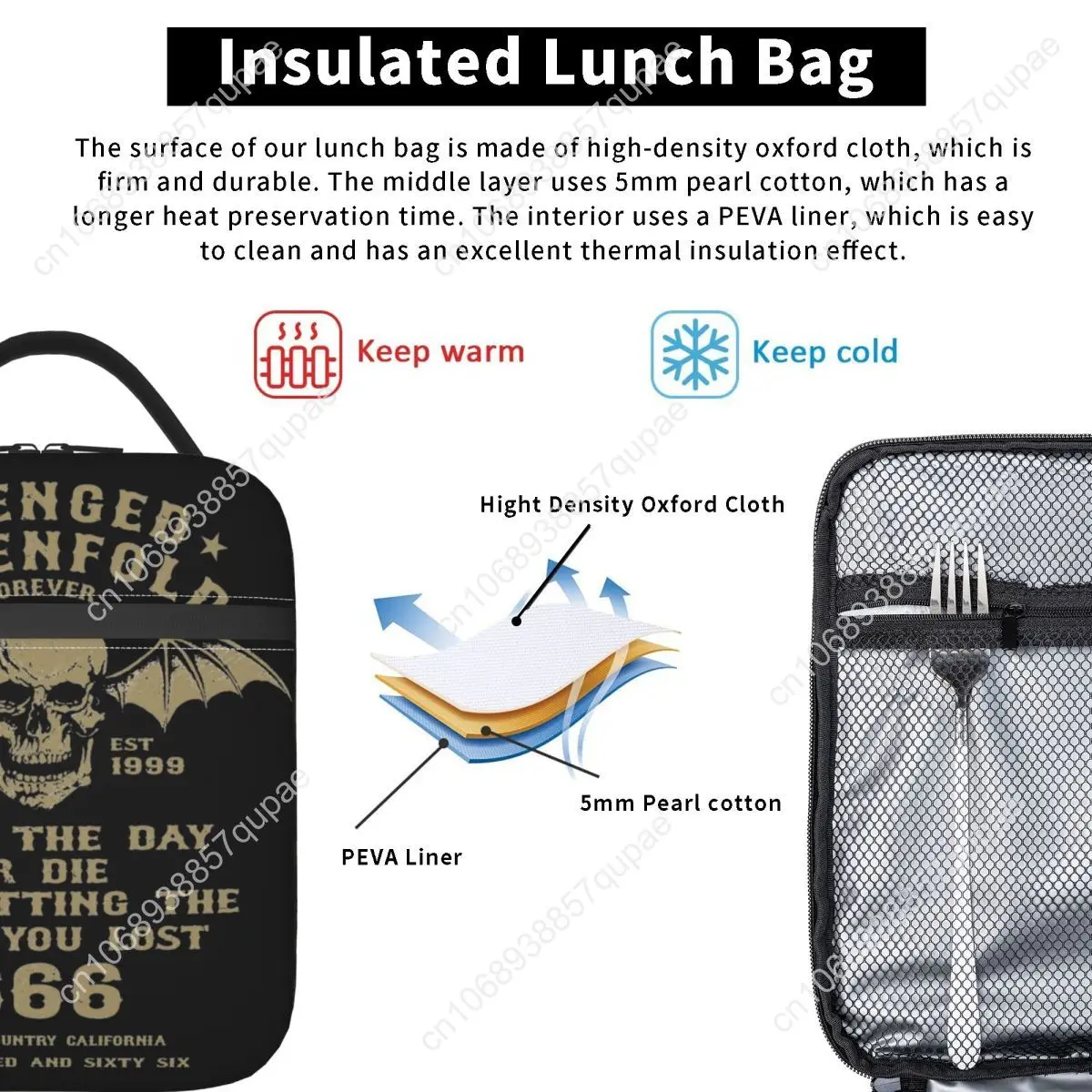 Avenged Sevenfold Rock Insulated Lunch Bags Cooler Bag Reusable Leakproof Tote Lunch Box Food Handbags College Outdoor