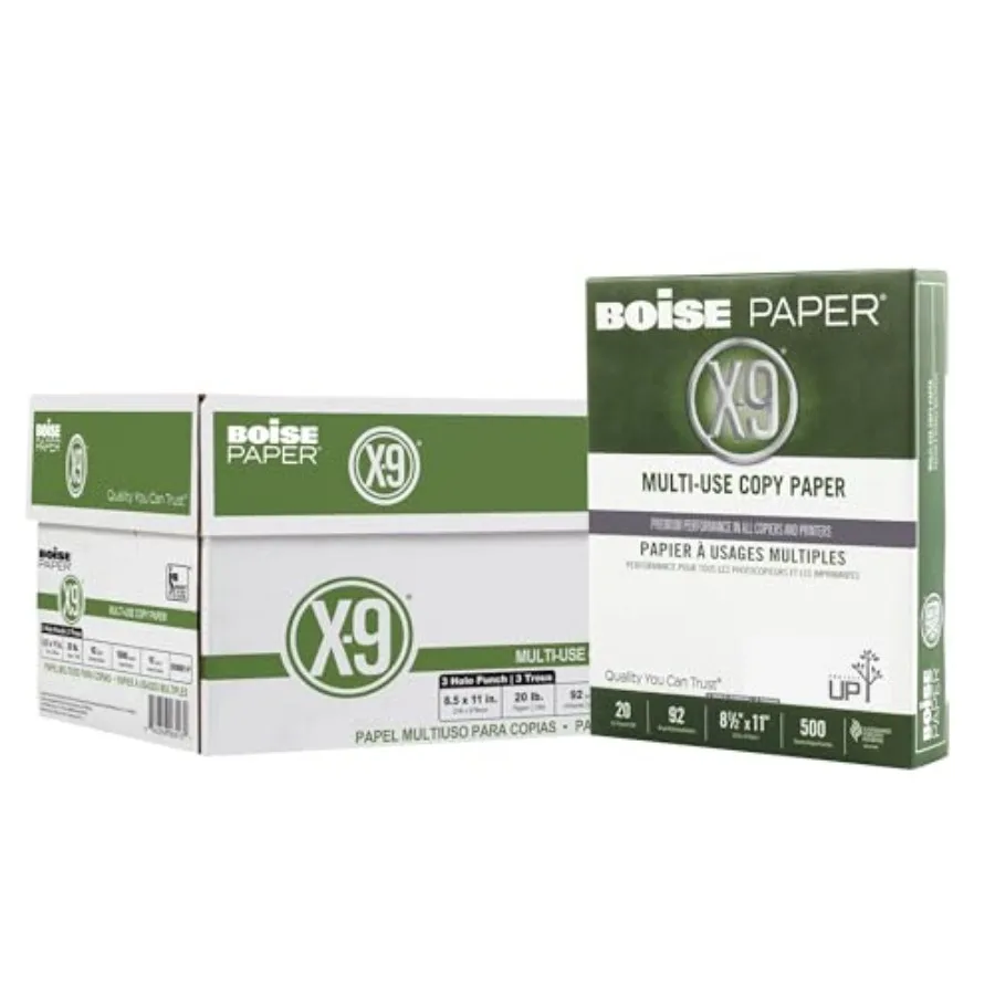 

Boise Paper X-9 Multi-Use 3-Hole Punch Copy Paper 10 Ream 5000 Sheets 8.5" x 11" Letter 92 Bright White - 20 lb. OX-9001P-CTN