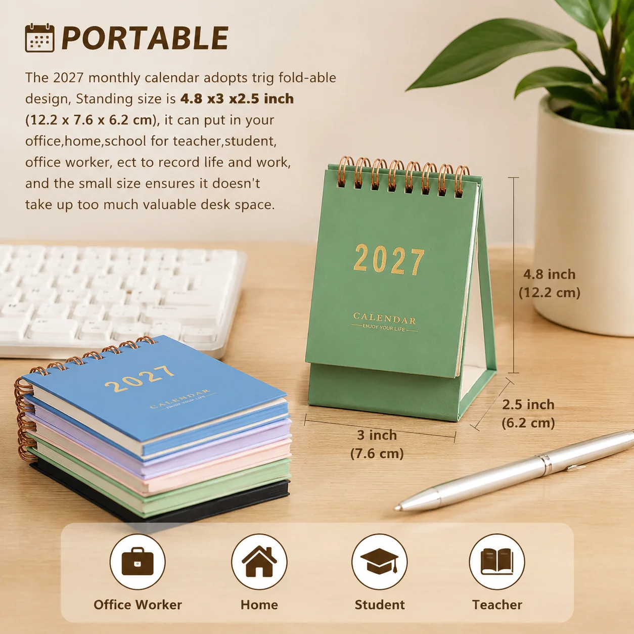 Mini Desk Calendar 2027 Runs Monthy Small Desktop Calendar Thick Paper Twin-Wire Binding for Home or Office New Year Gifts