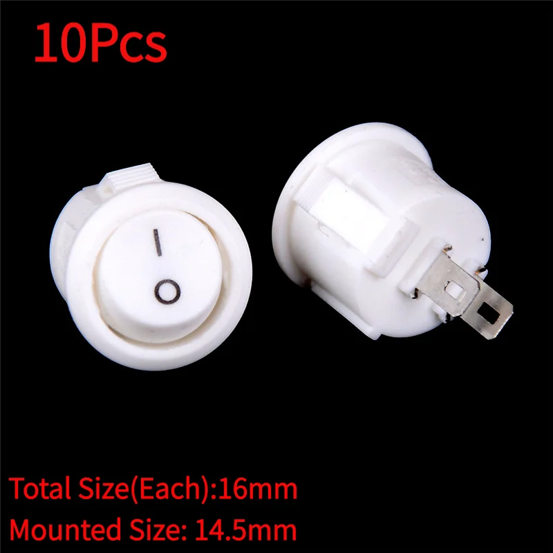 10Pcs 16mm Diameter White Round Boat Rocker Switches Mini 2Pin ON-OFF Switches 3A/250V.