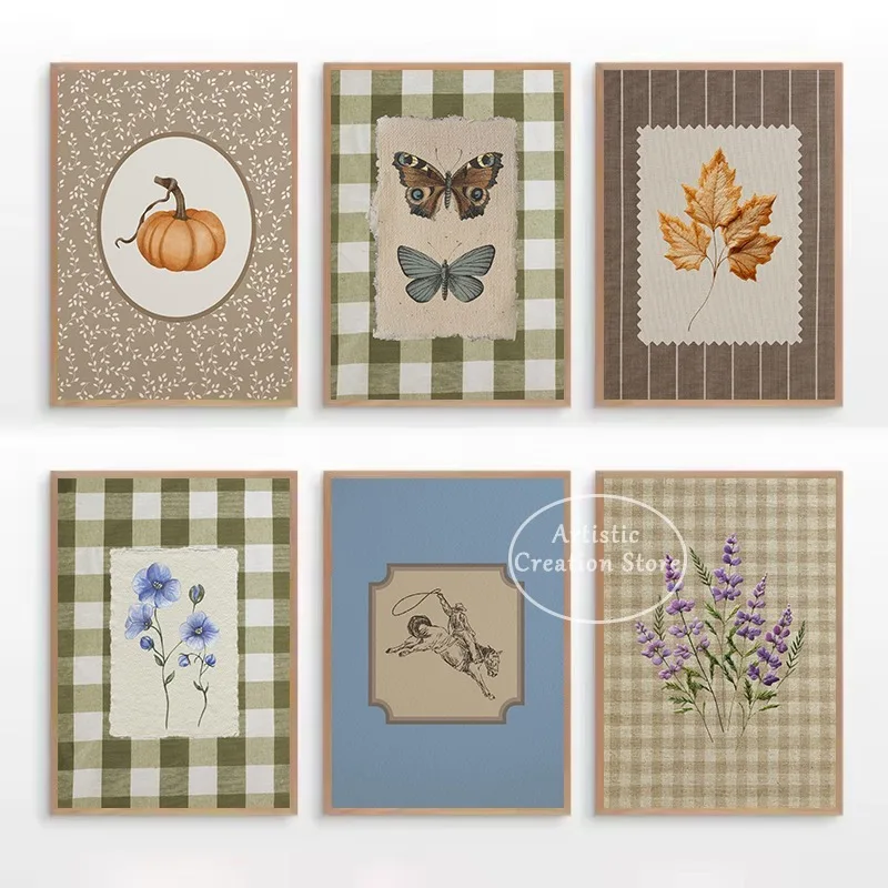 Vintage Western Cowboy Butterfly Flower Maple Leaf Pumpkin Nature Pattern Poster Canvas Painting Wall Art Pictures Home Decor