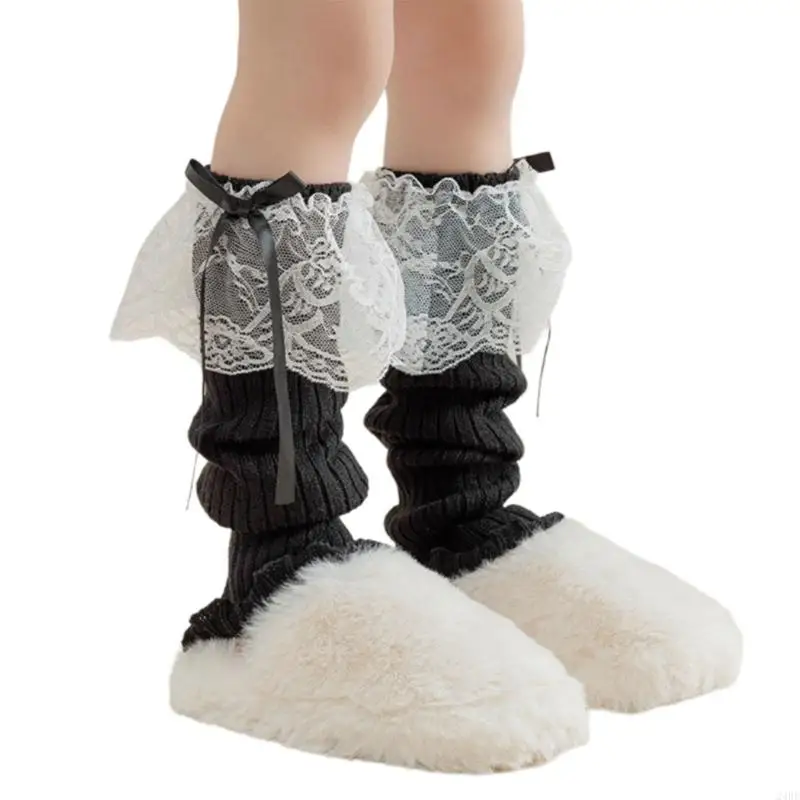 غطاء جوارب بناتي أنيق مزين بالدانتيل لتدفئة الساق وقابل للتمدد 24BE