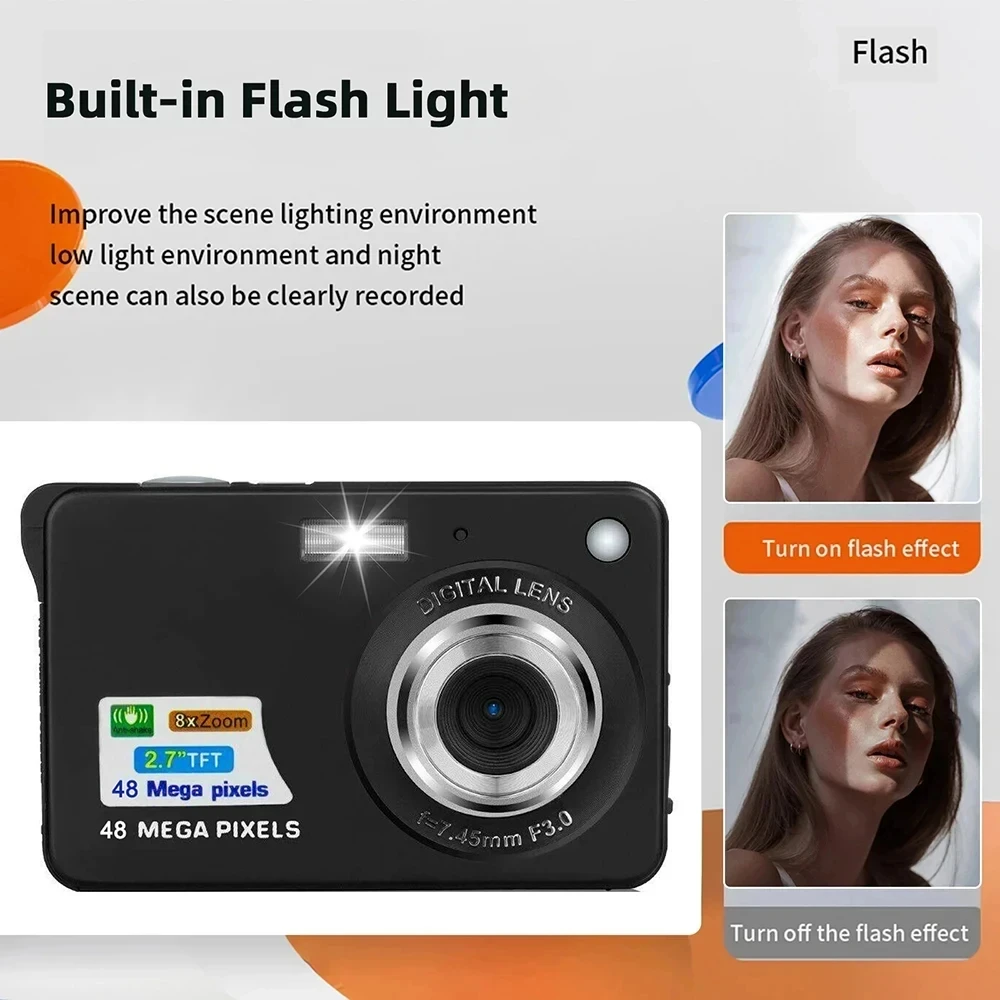 Kid Digital Camera Rechargeable Outdoor 48MP Anti-Shake Instant Child Cameras 2.7in LCD Screen Portable Children's Campus Camera