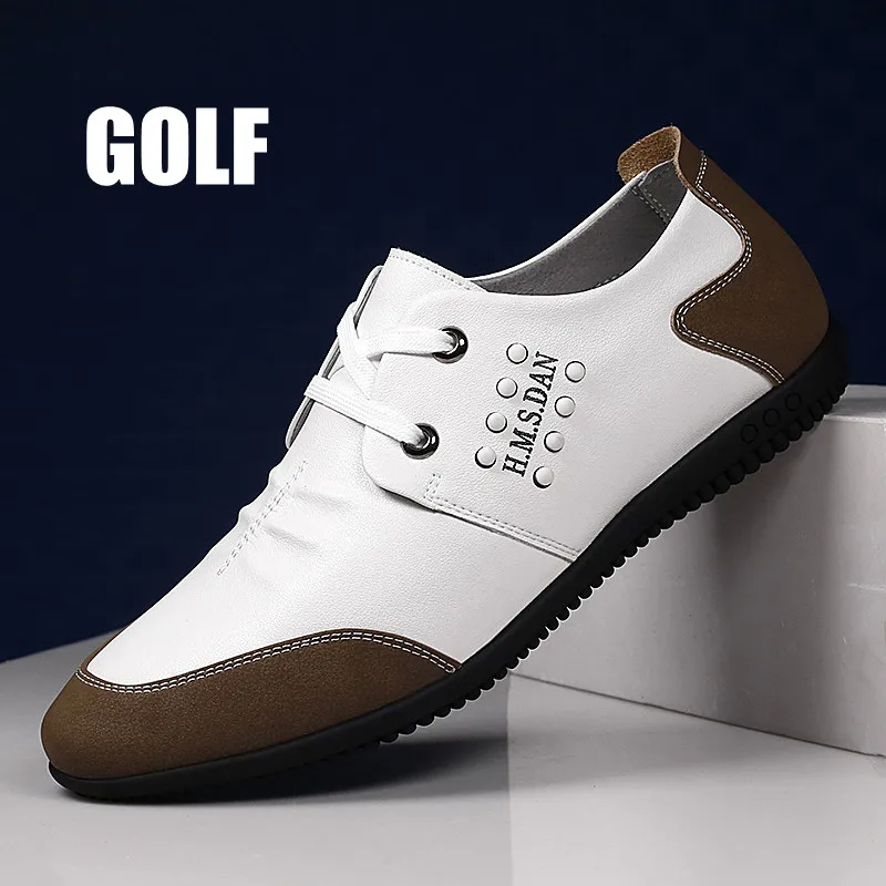 

2023 New Men's Leather Golf Shoes Professional Sports Shoes Outdoor Leisure Waterproof Anti slip Golf Shoes