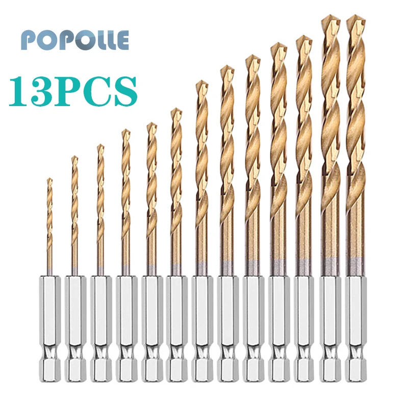 Jeu de forets torsadés pour pâte à frire, acier rapide HSS, revêtement en titane, manche hexagonal 1/4, 1.5mm-6.5mm