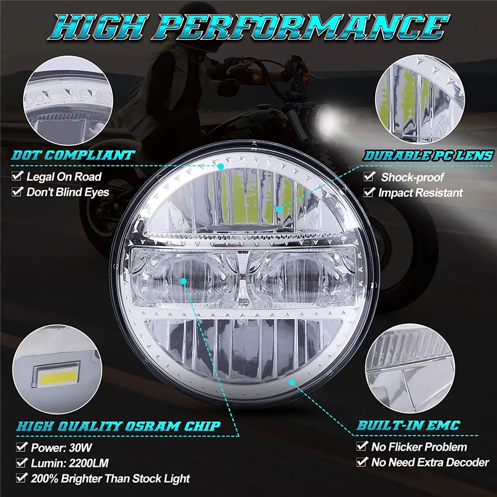 5.75Inch LED Headlights Motorcycle 5.75 Inch Headlight Projector For Harley Davidson Sportster Dyna XL883C 1200C FXD Headlamp FX