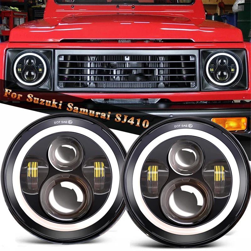 

For JK VAZ 2121 Lada Niva 7'' LED DRL Headlight 4x4 7inch Round halo Headlights 7" LED Headlamp with/no Amber Turn Signal
