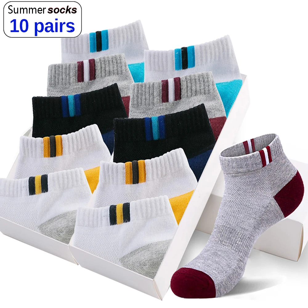 10 par Nowe wiosenne letnie bawełniane skarpetki Boat Mesh Oddychające męskie krótkie skarpetki do kostki Wysokiej jakości sportowe męskie Sokken Gift