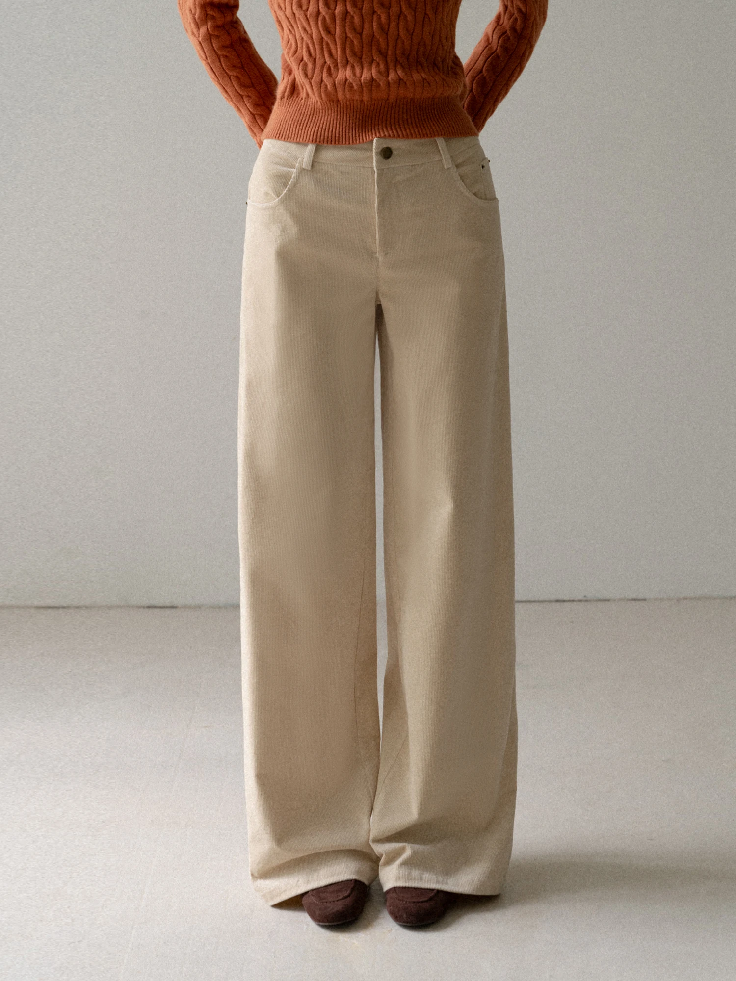 

Брюки вельветовые прямые с высокой талией, повседневные, простые, для работы, свободные, широкие, из хлопка и полиэстера, на резинке, на молнии