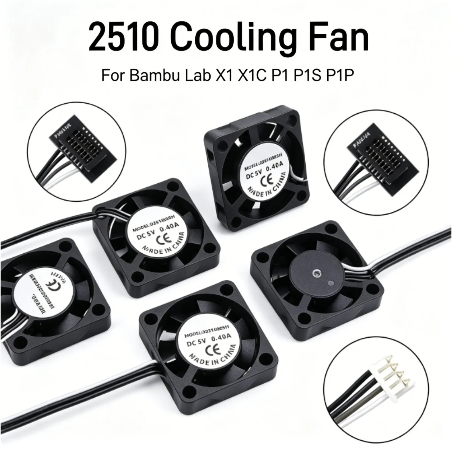 

For Bambu Lab X1 X1C P1 P1P P1S 2510 Hotend Cooling Fan Double Ball Bearing DC5V 0.4A High Speed Cooler Parts For Bambulab x1 p1