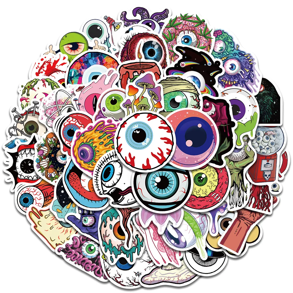 

52pcs Waterproof Graffiti Gothic Cartoon Evil Eyes Horror Stickers For Laptop Water Bottle Luggage Notebook Vinyl Decals