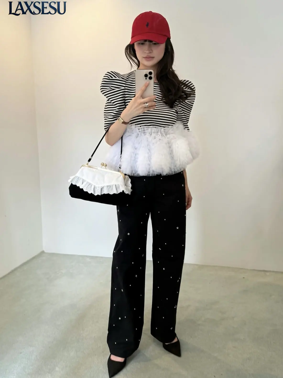 Japanese Retro Style Round Neck Short Sleeved Top for Women in Summer New Striped Bubble Sleeve Short Floral Bud Top T Shirts