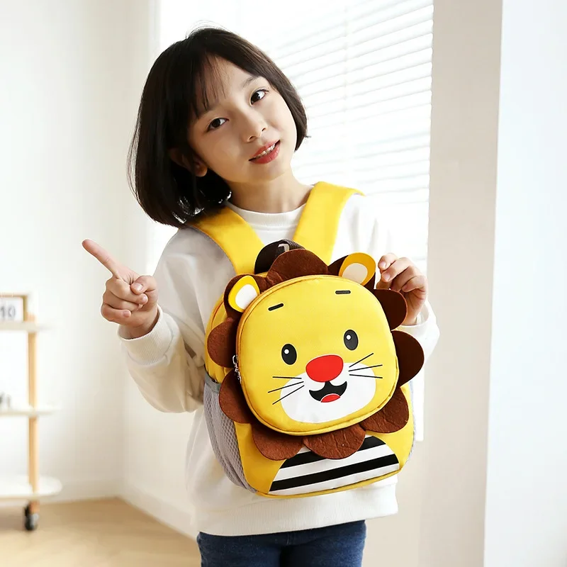 Kindergarten Backpack Boys 3D Cartoon Lion Schoolbag Girls Cute Little Rabbit Princess Bag Anti-lost Children\'s Small School Bag