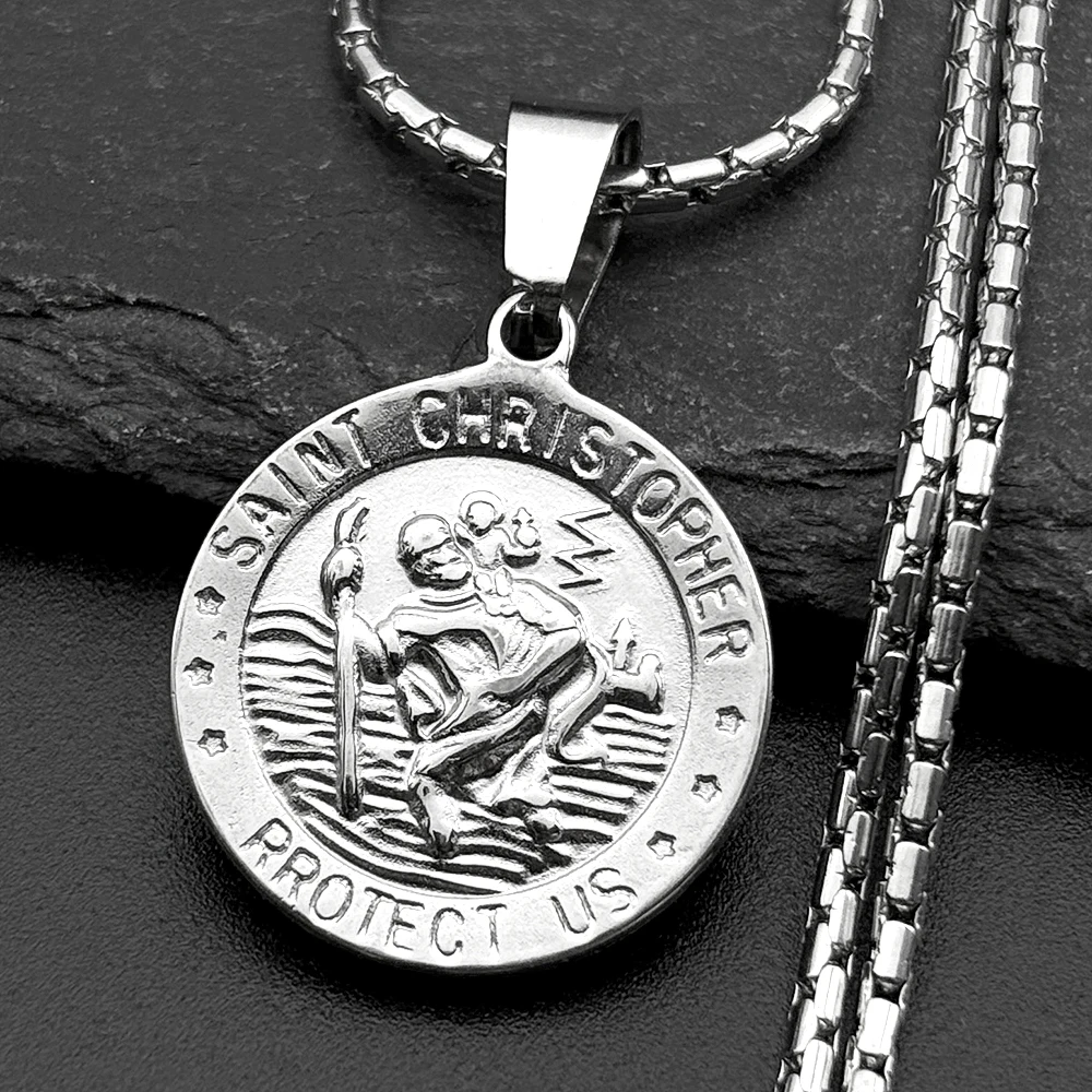 Saint Christopher Protect Us Pendant Necklace for Women Men Stainless Steel Gold Color Catholic Religious Amulet Chain Jewelry view 4