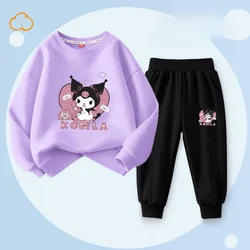 Sanrio Cartoon Kuromi Print set di abbigliamento per bambini ragazze felpa + pantaloni lunghi 2 pezzi autunno bambino bambino bambini tute