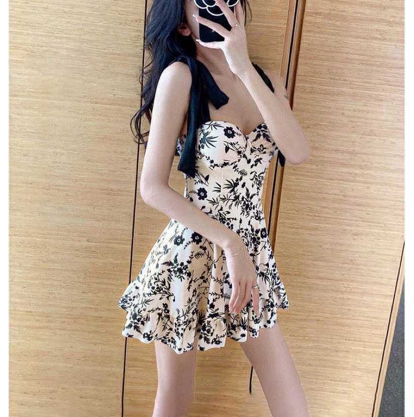 

Women V-Neck Sweet Cute Swimwear Sexy One-piec Beach Wear String SwimSuit Beach Dress Swimsuit High Waist Bathing Suit For Girls