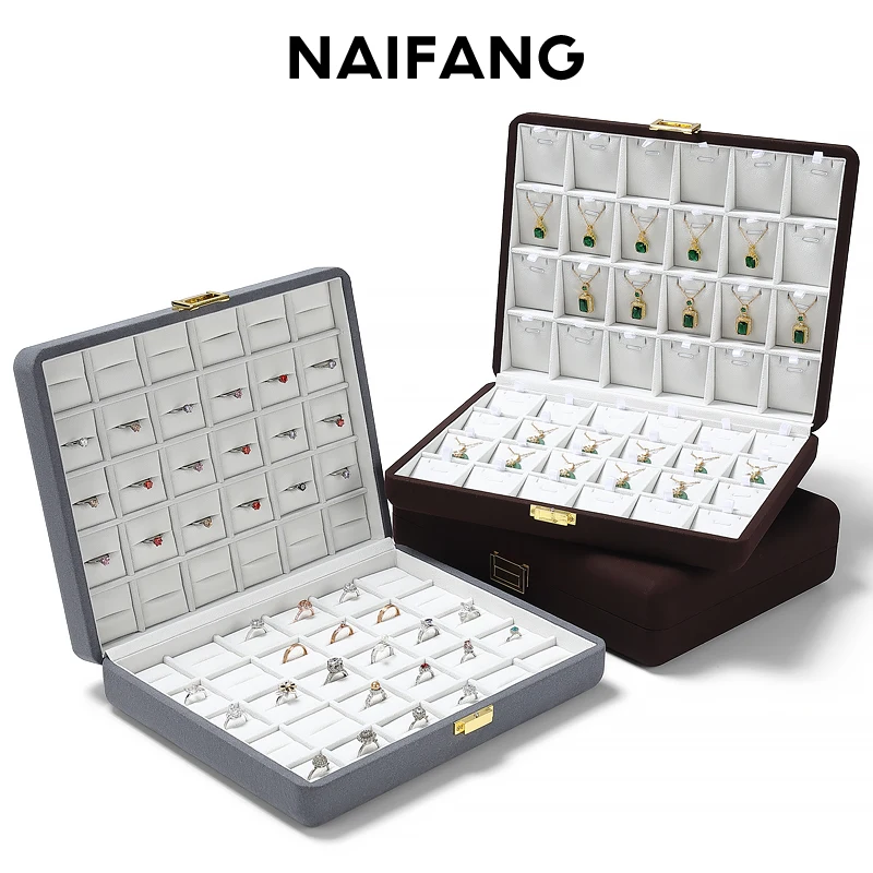 High-grade luxury microfiber jewelry box ring necklace storage box pendant double-sided jewelry gift box