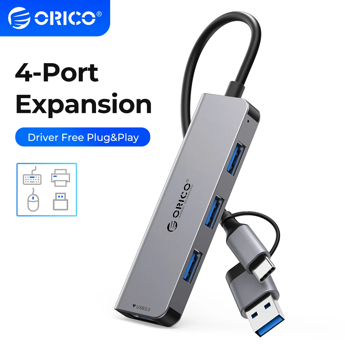 

ORICO USB HUB 4-in-1 USB Expansion Docking Station Aluminum OTG Adapter Computer AccessoriesType C to USB 3.0 HUB Splitter