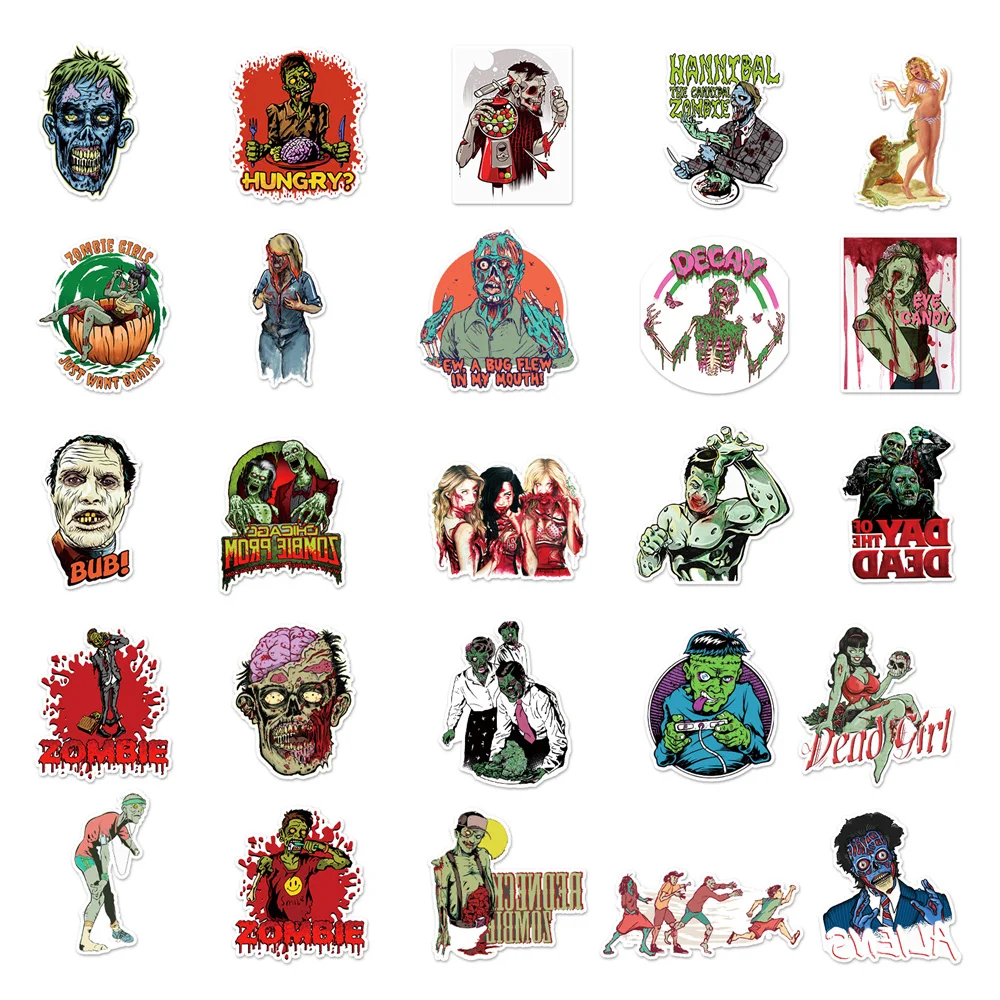 50pcs Decay Hungry Zombies Stickers For Phone Stationery Laptop Notebooks Scrapbook DIY Sticker Vintage Scrapbooking Supplies