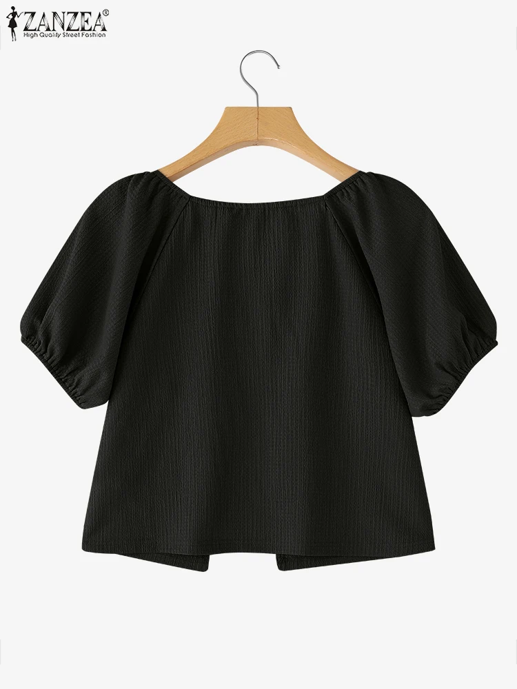 ZANZEA 2025 – chemises d'été solides pour femmes, Cardigans amples à lacets, manches courtes, Blusas à la mode, col rond, tunique surdimensionnée, S-3XL