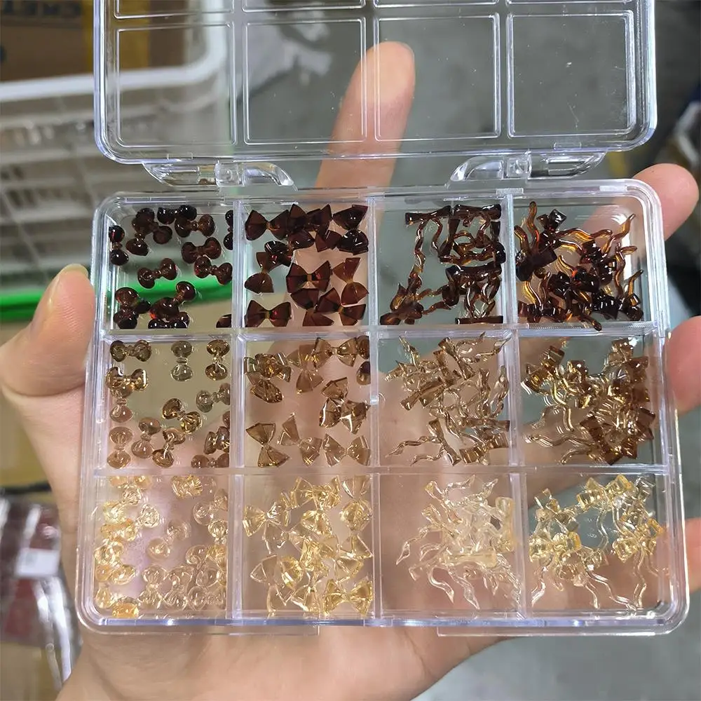 12グリッド3Dミニレッドボウリボンネイルチャームアイス透明ボウノットネイルアートデコレーションスイートボウタイバレンタインマニキュアパーツ