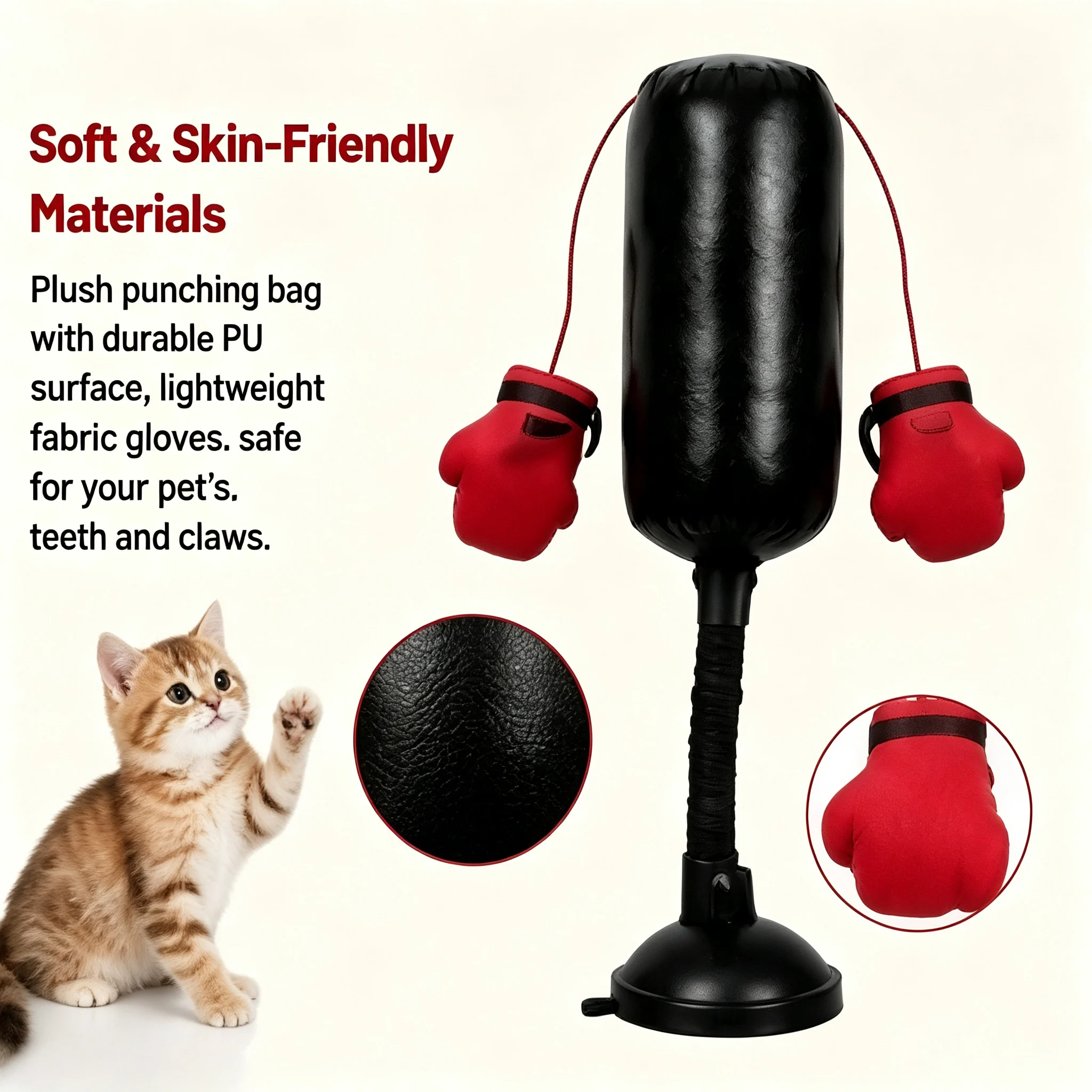 Cat Mini Boxing Punching Bag Toy Suction Cup Base Interactive Kitten Play Toy Stress Relief Pet Scratching Toy for Indoor Cats - view 3