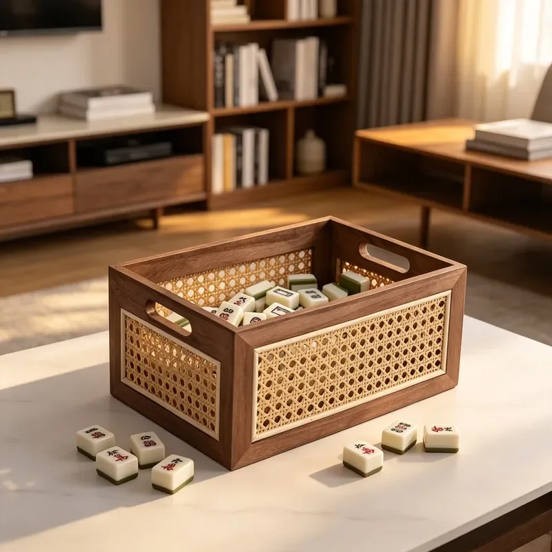 Durable Wooden Mahjong Storage Box Deluxe Brand Basket for Desktop Organization and Finishing Game Tiles Holder Case Mahjong